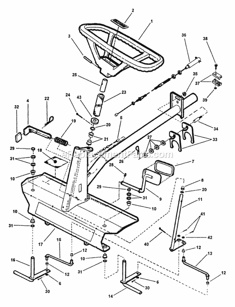 Front End Steering Diagram and Parts List for EM250821BE 84587 Snapper Lawn Tractor