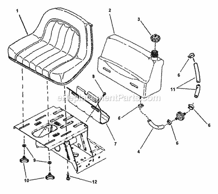 Fuel Tank  Operators Seat Diagram and Parts List for EM250821BE 84587 Snapper Lawn Tractor