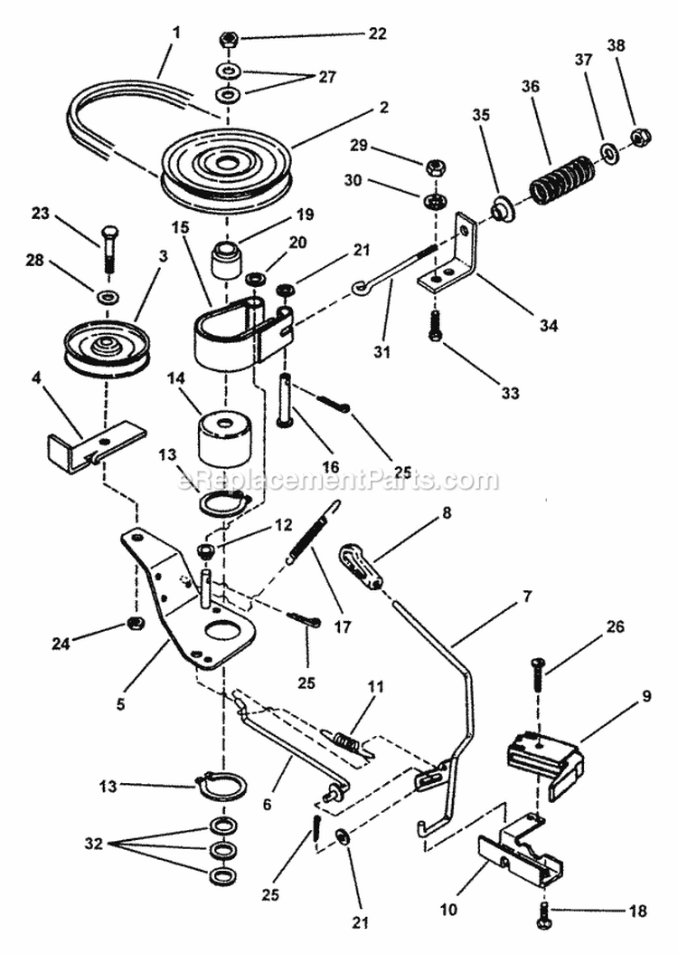 Belts Brakes Interlock Diagram and Parts List for EM250821BE 84587 Snapper Lawn Tractor