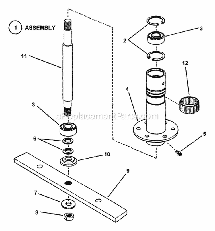 Spindle Diagram and Parts List for EM250821BE 84587 Snapper Lawn Tractor
