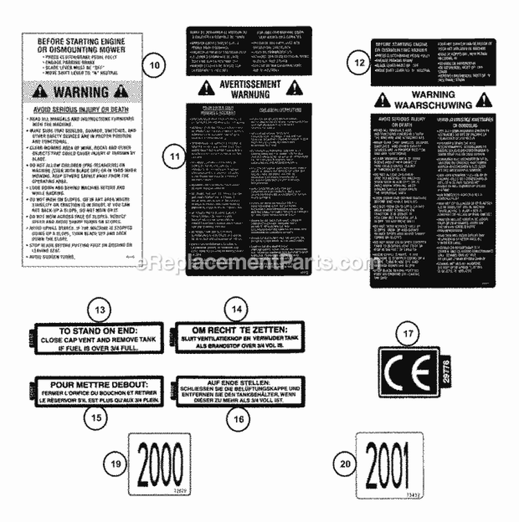 Decals (Part 2) Diagram and Parts List for EM250821BE 84587 Snapper Lawn Tractor