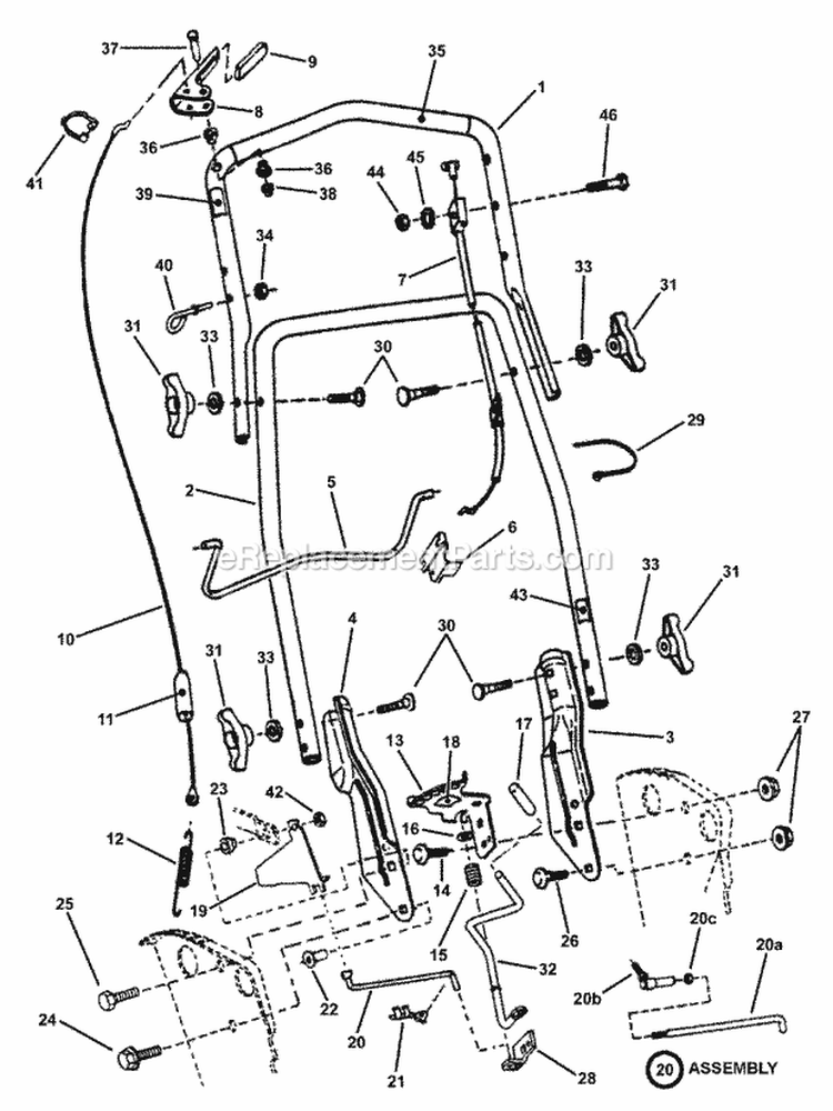 Handles  Controls (2002  Earlier) Diagram and Parts List for WMR216017B 84741 Snapper Lawn Mower