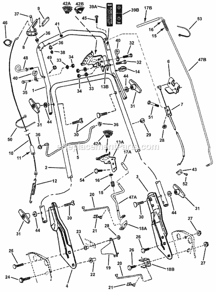 Handles  Controls (2003 Model Year) Diagram and Parts List for WMRP216517B 84757 Snapper Lawn Mower