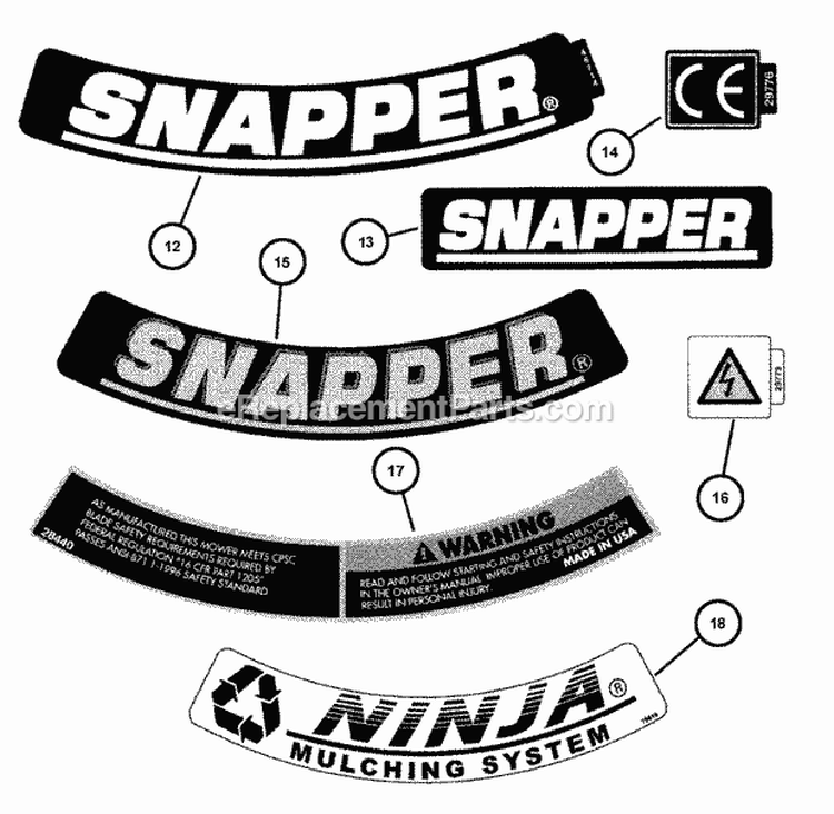 Decals (Continued) Diagram and Parts List for WMRP216517B 84757 Snapper Lawn Mower