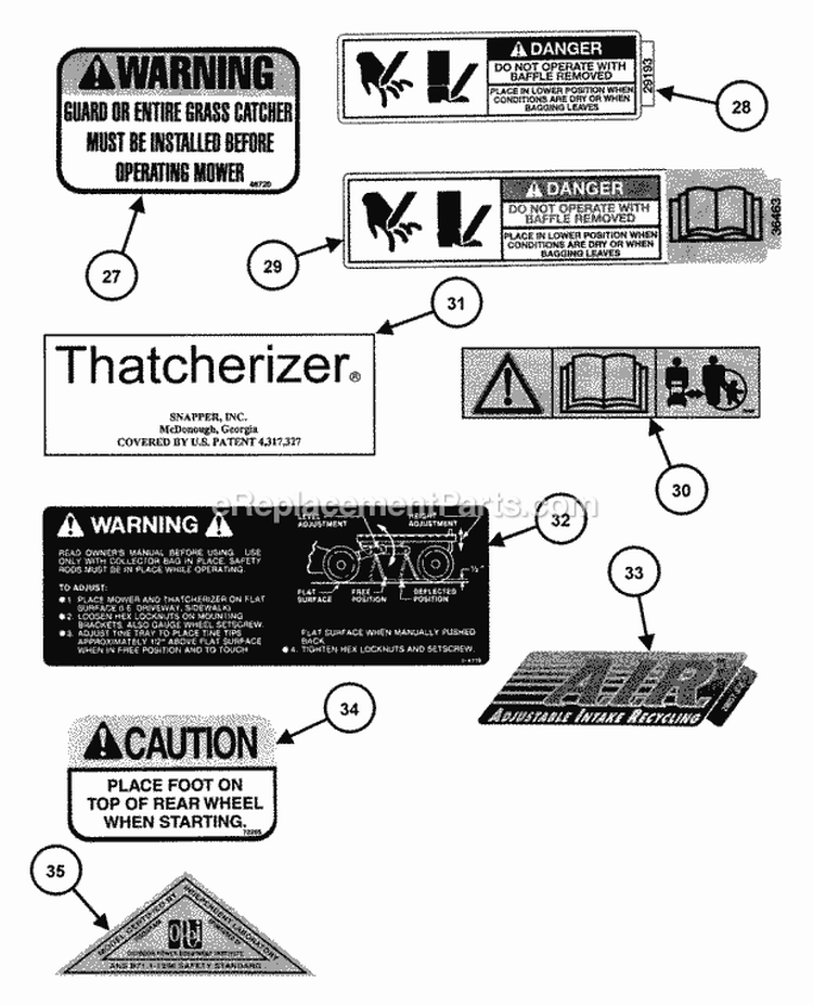 Decals (Part 4) Diagram and Parts List for 215012  Snapper Lawn Mower
