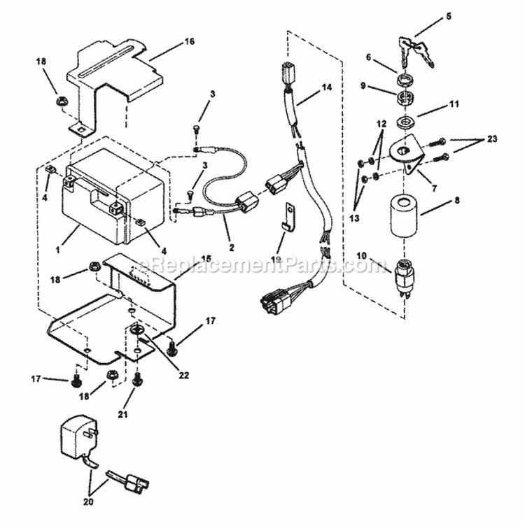 Electric Start Components Diagram and Parts List for P217017BVE 84957 Snapper Lawn Mower