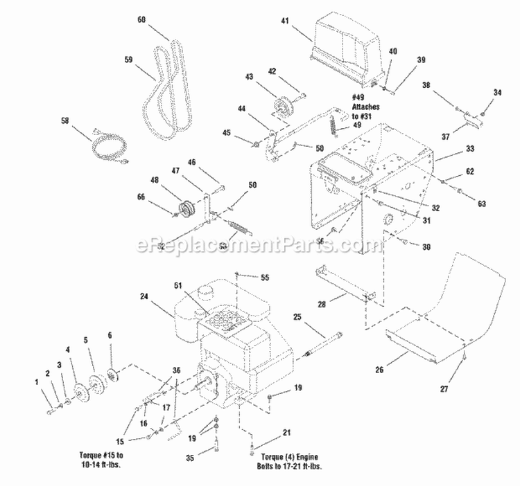 Engine  Frame Group Diagram and Parts List for XL1738EX 1695359 Snapper Snow Blower