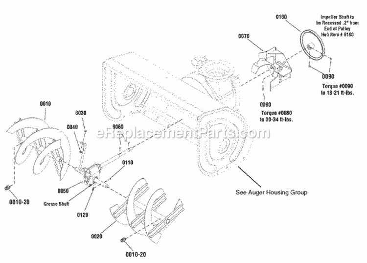Auger Drive Group Diagram and Parts List for XL1738E 1695358 Snapper Snow Blower