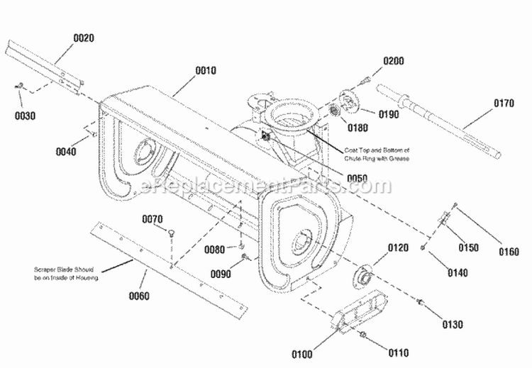 Auger Housing  Chute Group Diagram and Parts List for XL1738E 1695358 Snapper Snow Blower