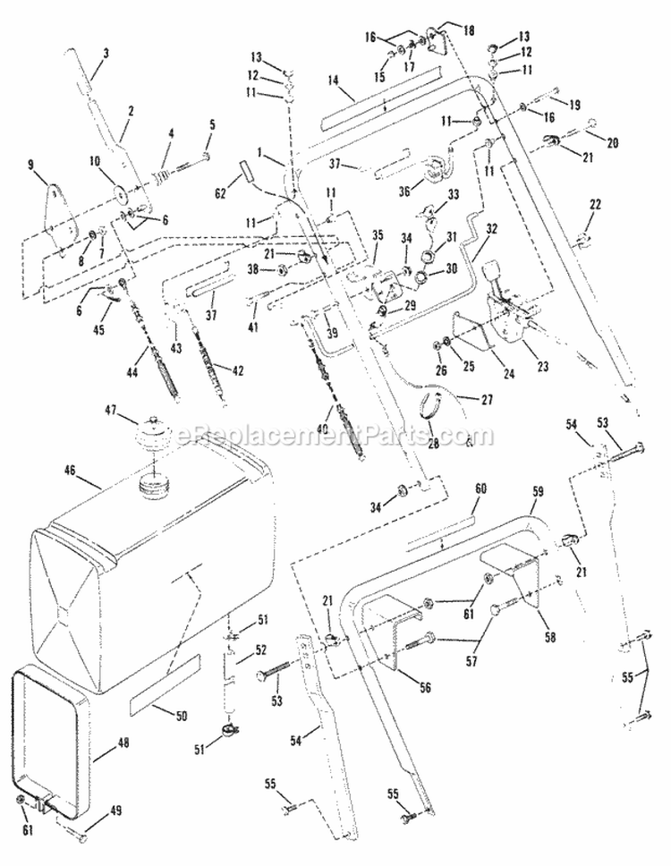 Upper  Lower Handle Fuel Tank Diagram and Parts List for Y41120  Snapper Lawn Mower