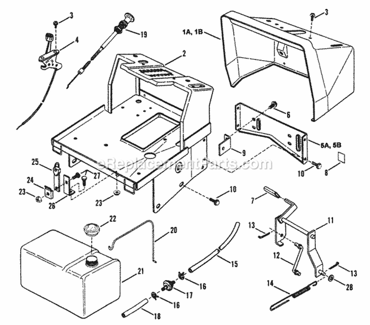Fuel Tank Pedestal Dash Panel Diagram and Parts List for HT18480 82829 Snapper Lawn Tractor