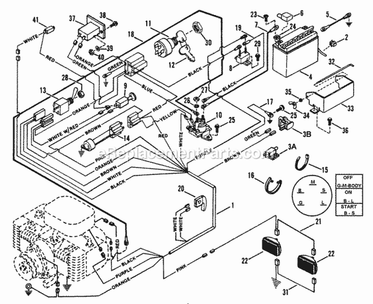 Electrical System Components Diagram and Parts List for HT18480 82829 Snapper Lawn Tractor