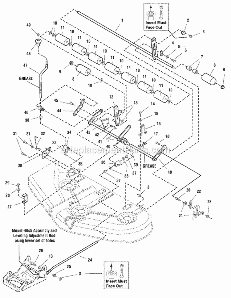 Height Adj  Roller Grp-44 Diagram and Parts List for YT1844 2690108 Snapper Lawn Tractor
