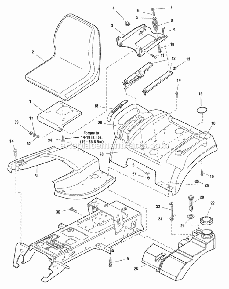 Seat Deck  Fuel Tank Group Diagram and Parts List for YT1840 2690073 Snapper Lawn Tractor