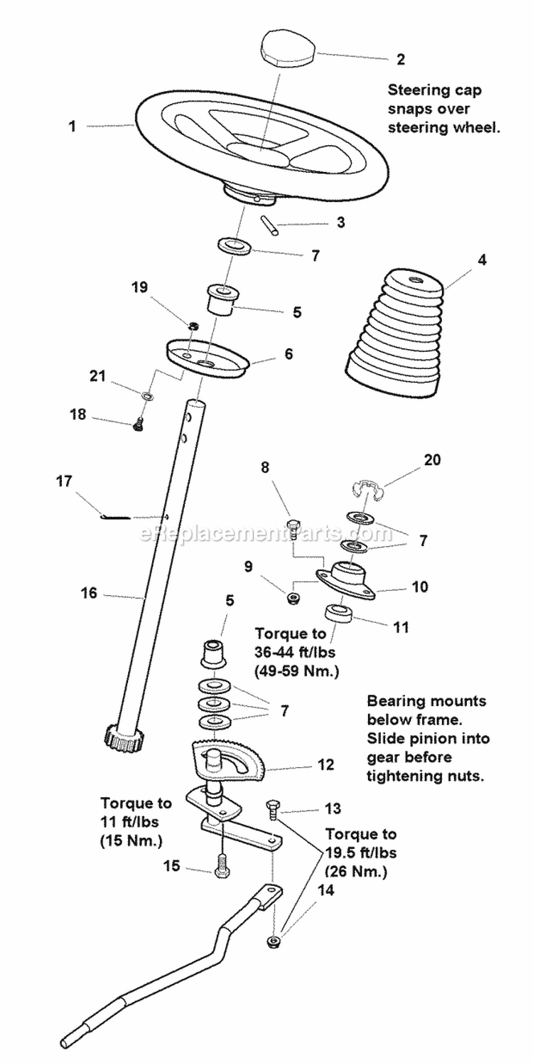 Steering Group Diagram and Parts List for YT1840 2690073 Snapper Lawn Tractor
