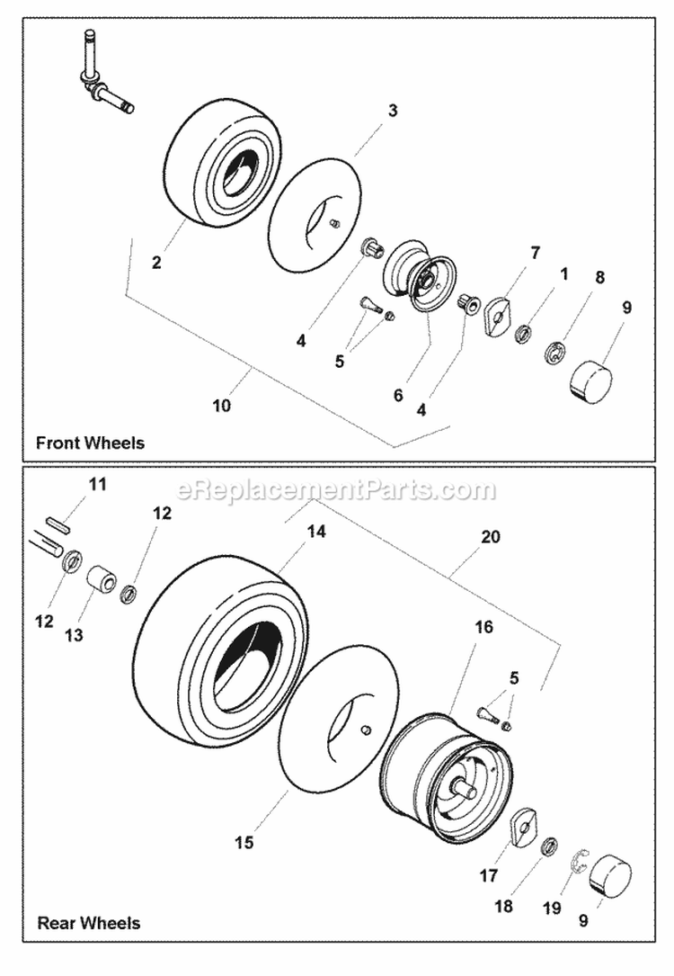 Wheels  Tires Group Diagram and Parts List for YT1840 2690073 Snapper Lawn Tractor