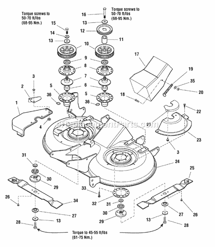 40 Mower Deck - Housing Arbors  Blade (Serial  1999  Below) Diagram and Parts List for YT1840 2690073 Snapper Lawn Tractor