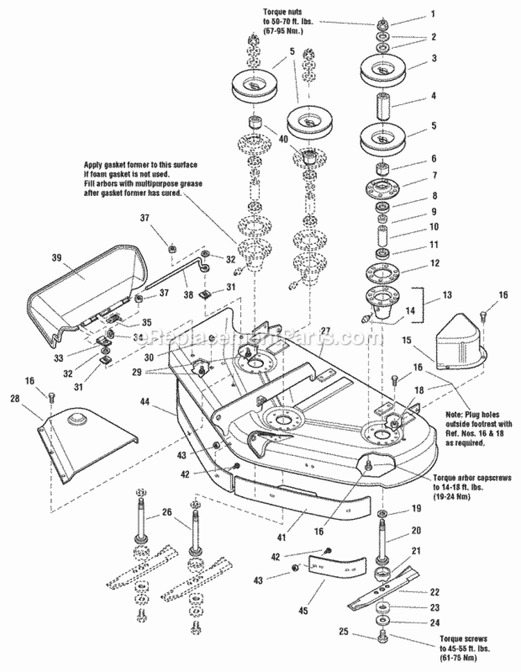 44 Mower Deck - Housing Arbors  Blades Diagram and Parts List for YT2144 1694907 Snapper Lawn Tractor