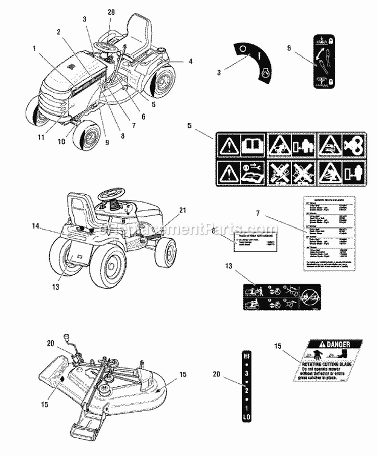 Decals Group Diagram and Parts List for YT23 1695417 Snapper Lawn Tractor