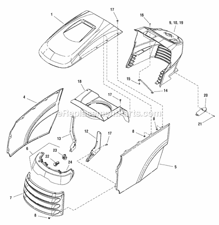 Hood Grille  Dash Group Diagram and Parts List for LT1840 1694808 Snapper Lawn Tractor