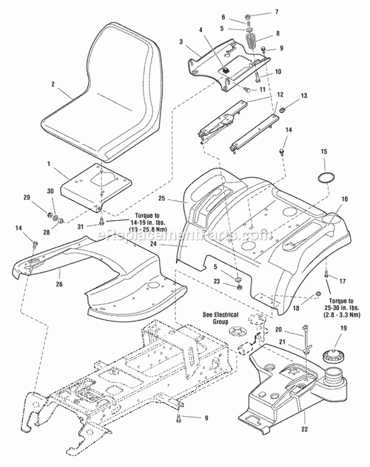 Seat  Seat Deck Group Diagram and Parts List for GT255400 2690630 Snapper Lawn Tractor