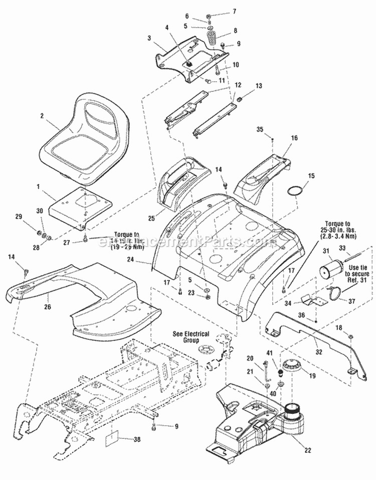 Seat  Seat Deck Group - Evap Compliant Diagram and Parts List for YT2452  Snapper Lawn Tractor
