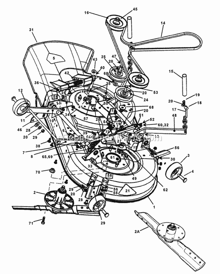 38 Mower Deck Assembly Diagram and Parts List for YZ145382BVE  Snapper Lawn Tractor