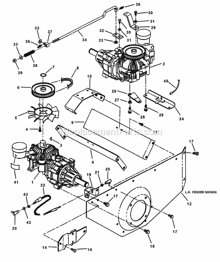 Fender  Transaxle Assembly Diagram and Parts List for YZ145382BVE  Snapper Lawn Tractor