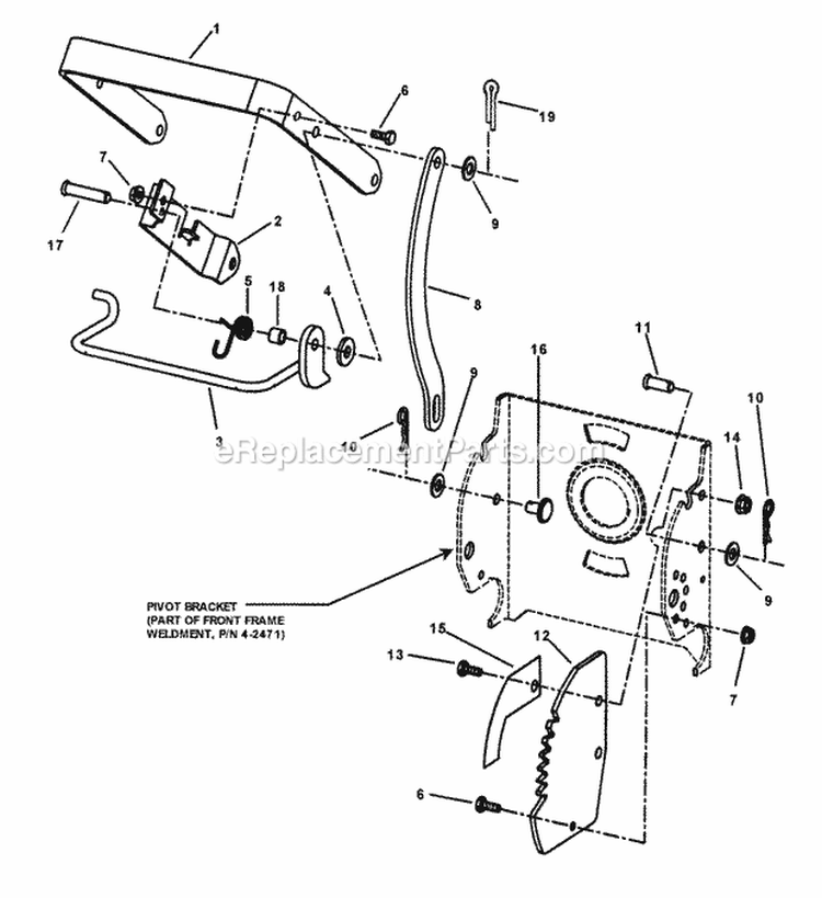 Deck Lift Handle Assembly Diagram and Parts List for YZ13331BE  Snapper Lawn Tractor