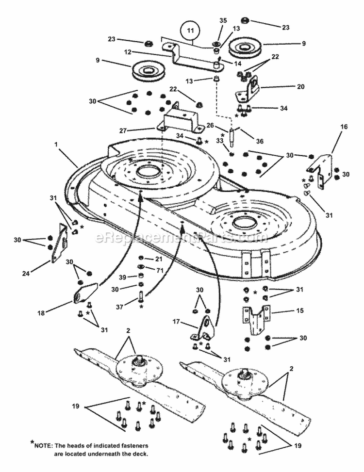38 Mower Deck Assembly (Part 1) Diagram and Parts List for YZ15384BVE  Snapper Lawn Tractor