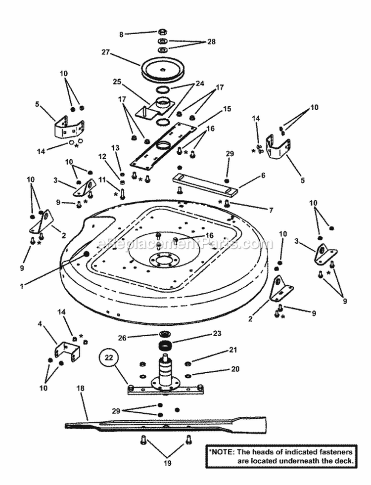 33 Mower Deck Assembly (Part 1) Diagram and Parts List for YZ18336BVE 85693 Snapper Lawn Tractor