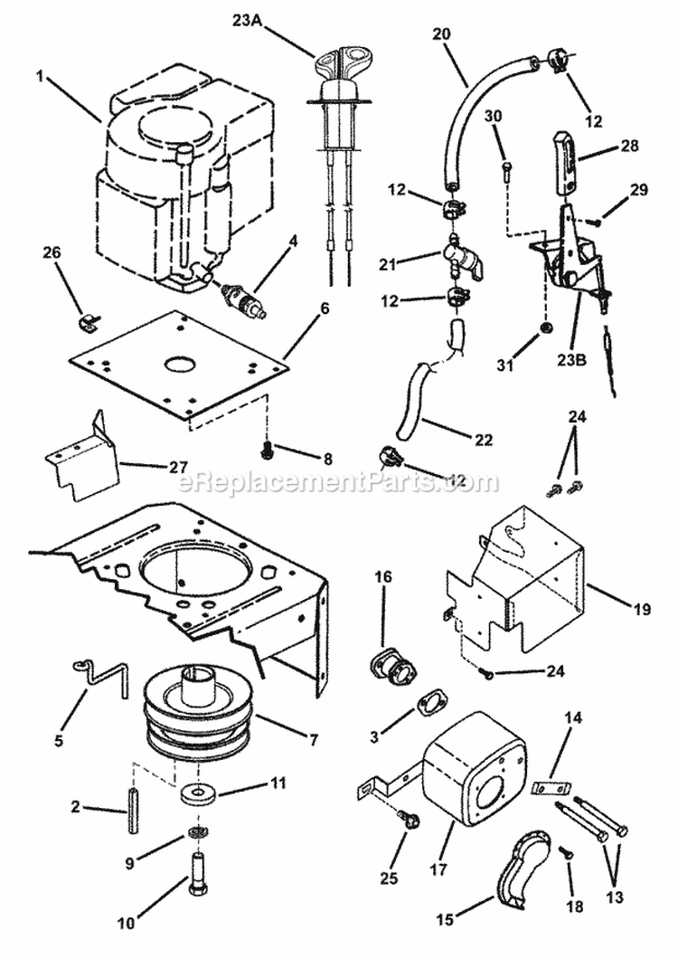 Engine Components Diagram and Parts List for YZ18336BVE 85693 Snapper Lawn Tractor
