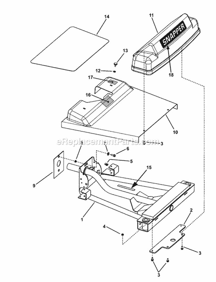 Front Frame  Cover Assembly Diagram and Parts List for YZ18336BVE 85693 Snapper Lawn Tractor