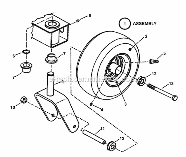 Caster Front Wheel  Tire Assembly Diagram and Parts List for YZ18336BVE 85693 Snapper Lawn Tractor