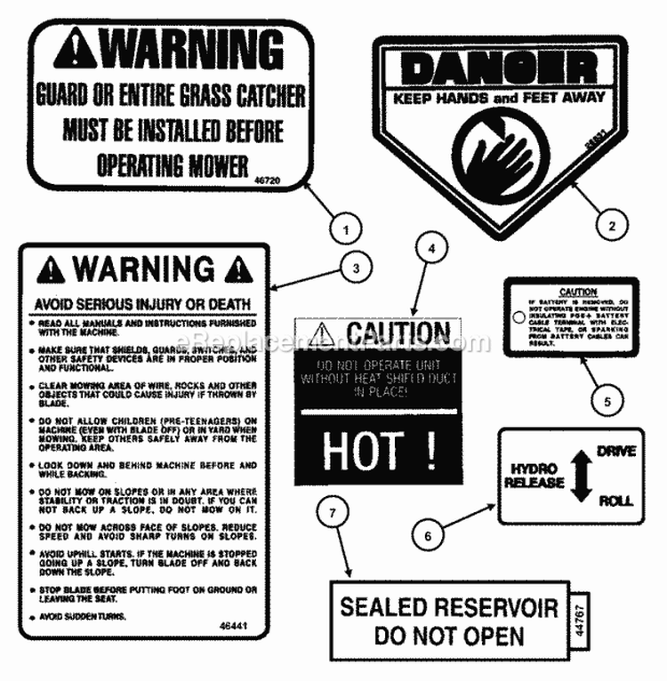Decals (Part 1) Diagram and Parts List for HZS18483BVE  Snapper Lawn Tractor
