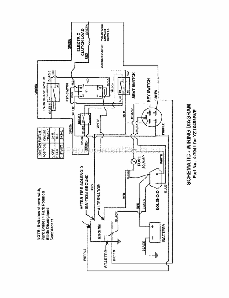 Page S Diagram and Parts List for YZ20485BVE 84943 Snapper Lawn Tractor