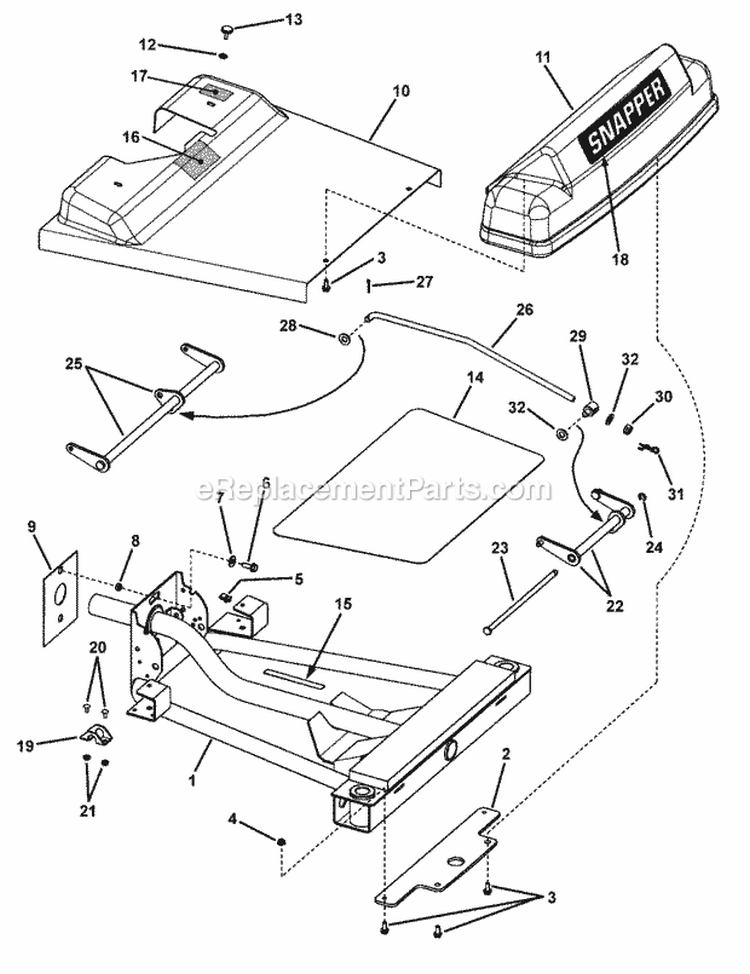 48 Front Frame  Cover Assembly Diagram and Parts List for YZ20485BVE 84943 Snapper Lawn Tractor