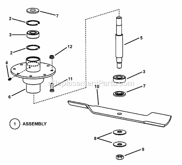 48 Spindle Assembly Diagram and Parts List for YZ20485BVE 84943 Snapper Lawn Tractor