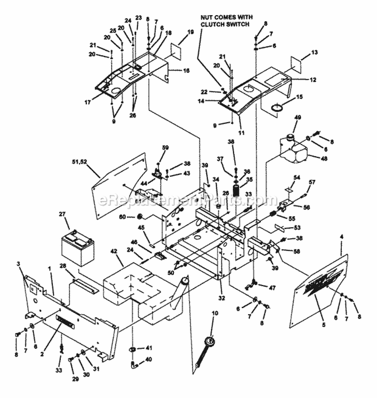 Seat Support Assembly  Body Cover Parts Diagram and Parts List for Z1805KV 80919 Snapper Lawn Tractor