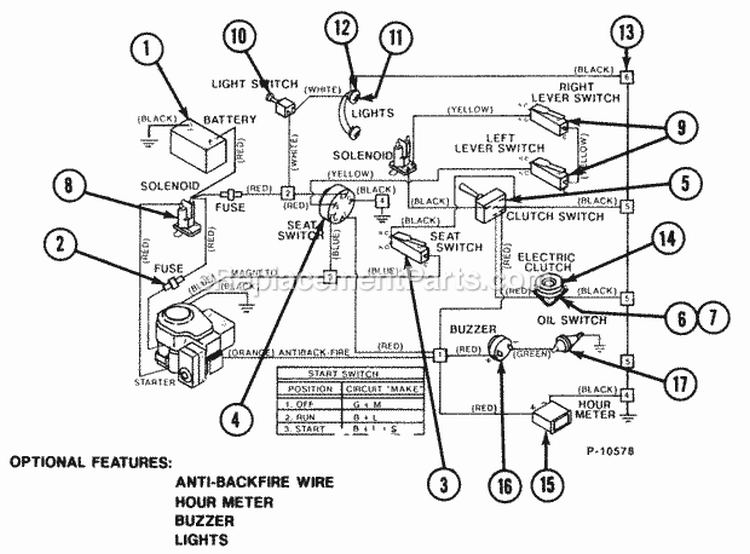 Two-Lever Elect Components Diagram and Parts List for Z160T 82149 Snapper Lawn Tractor