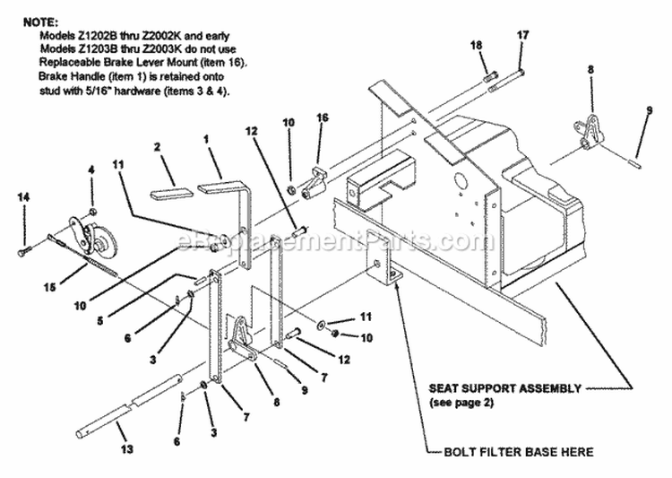 Parking Brake Assembly Diagram and Parts List for Z1802K 80185 Snapper Lawn Tractor