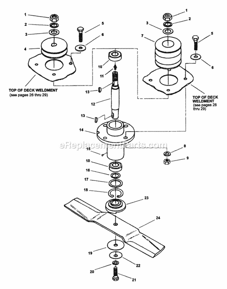 42 48 60 Deck Spindle Assembly Diagram and Parts List for Z6002M  Snapper Lawn Tractor Accessories