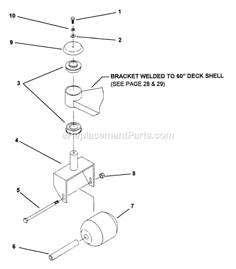 60 Deck Caster Wheel Assembly Diagram and Parts List for Z6002M  Snapper Lawn Tractor Accessories
