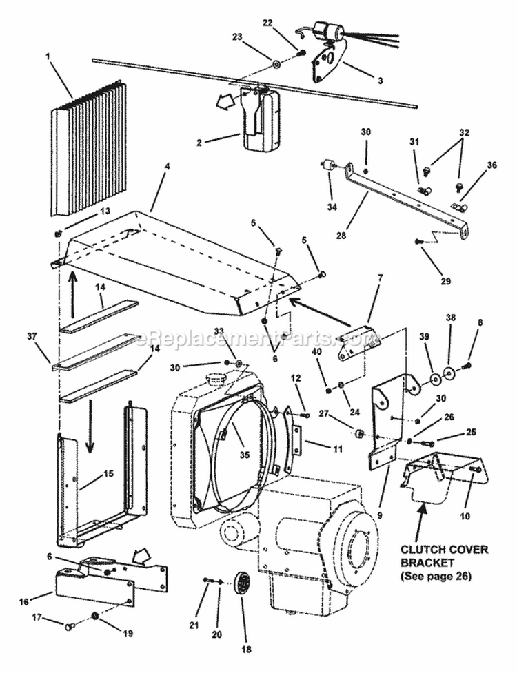 Engine Hood  Radiator Assemblies Diagram and Parts List for EZF2101DKU  Snapper Lawn Tractor