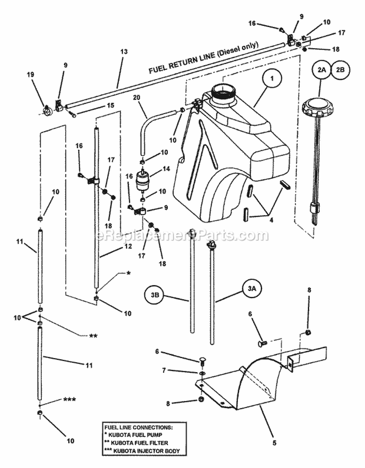 Fuel Tank Assembly Diagram and Parts List for EZF2101DKU  Snapper Lawn Tractor