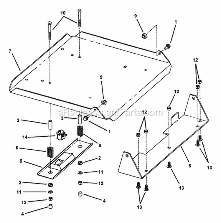 Seat Support Assembly Diagram and Parts List for EZF2101DKU  Snapper Lawn Tractor