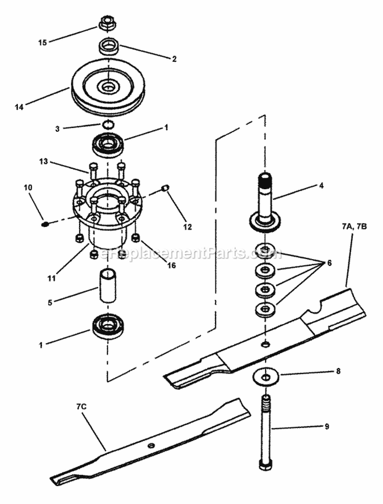 Cutter Housing Assembly Diagram and Parts List for EZF2101DKU  Snapper Lawn Tractor