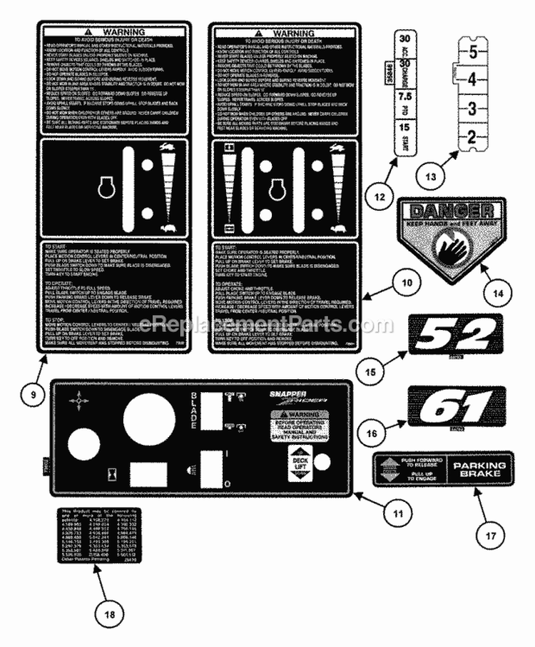 Decals (Part 2) Diagram and Parts List for EZF2101DKU  Snapper Lawn Tractor