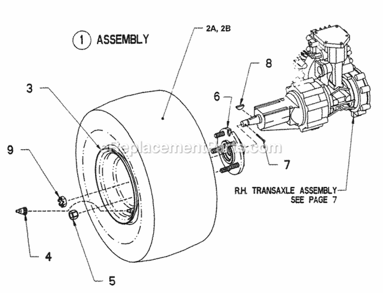 Drive TireWheel Assembly Diagram and Parts List for ZF2200K  Snapper Lawn Tractor