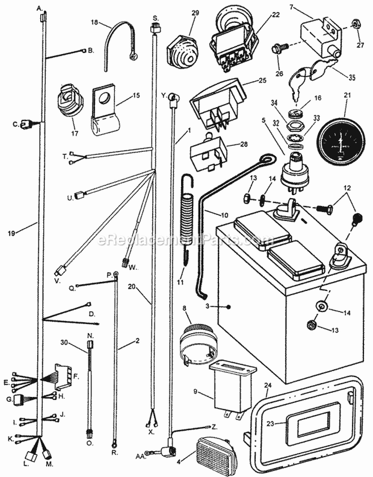 Electrical Components Diagram and Parts List for ZF2200K  Snapper Lawn Tractor